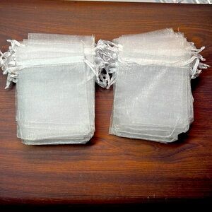 50 Small white sheer organza party favor bags cinch top size 2.5 x 3.5 inches